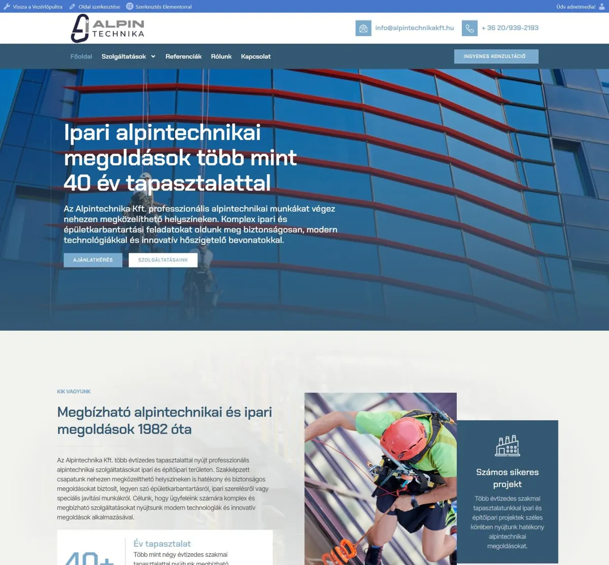 Alpintechnika Kft. – Ipari alpintechnika – a korábbi referenciaoldal kiemelt képe