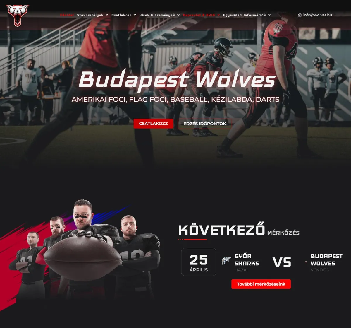 Budapest Wolves – amerikai foci, flag foci, baseball, kézilabda, darts – a korábbi referenciaoldal kiemelt képe