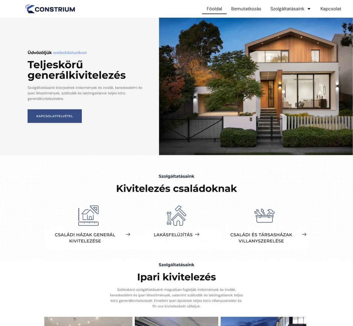 CONSTRIUM – Teljeskörű generálkivitelezés – a korábbi referenciaoldal kiemelt képe