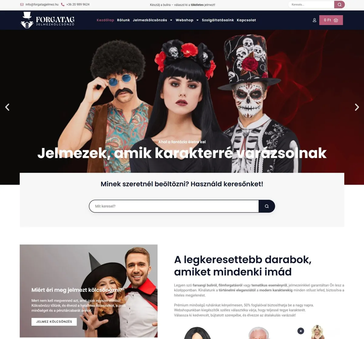 Forgatagjelmez.hu – Webáruház és jelmezkölcsönzés – a korábbi referenciaoldal kiemelt képe