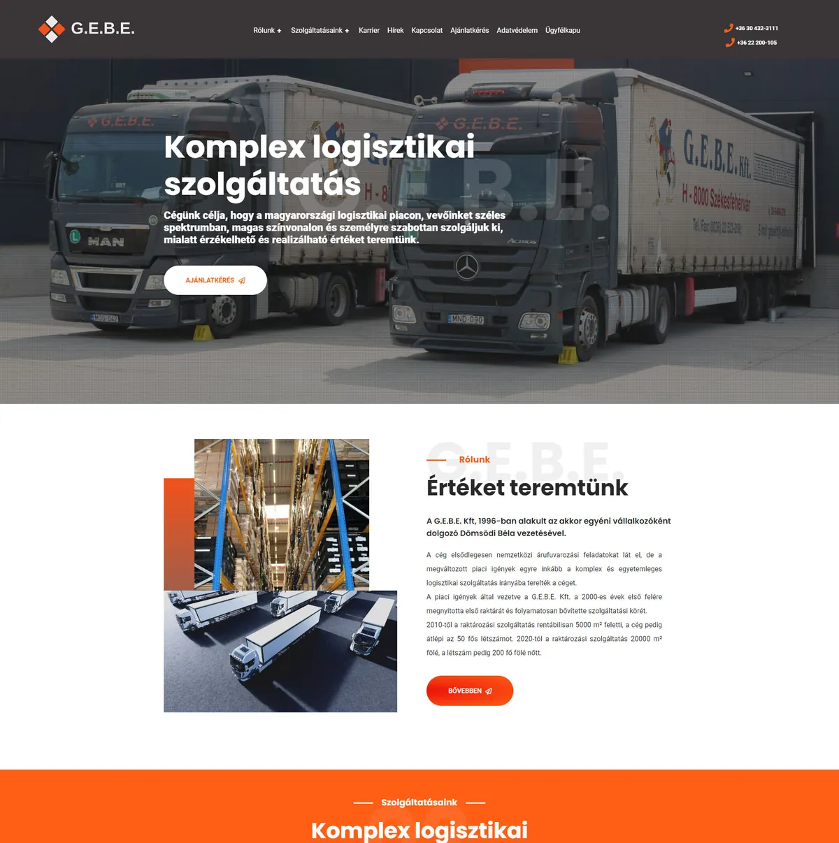 G.E.B.E. Kft – Komplex logisztikai szolgáltatás – a korábbi referenciaoldal kiemelt képe
