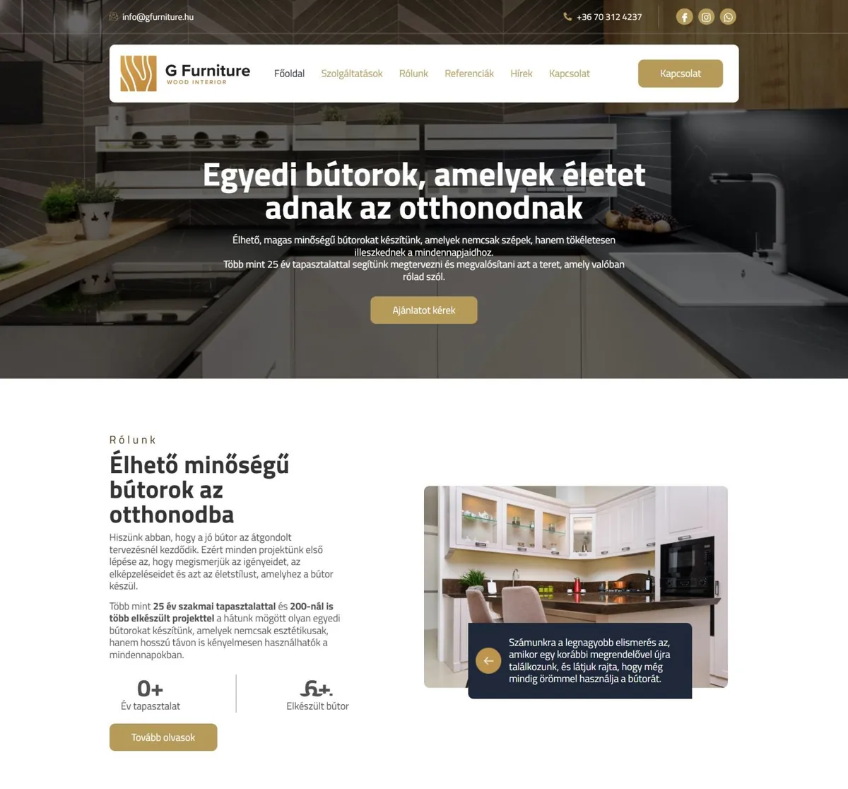 G Furniture – Egyedi bútortervezés – a korábbi referenciaoldal kiemelt képe