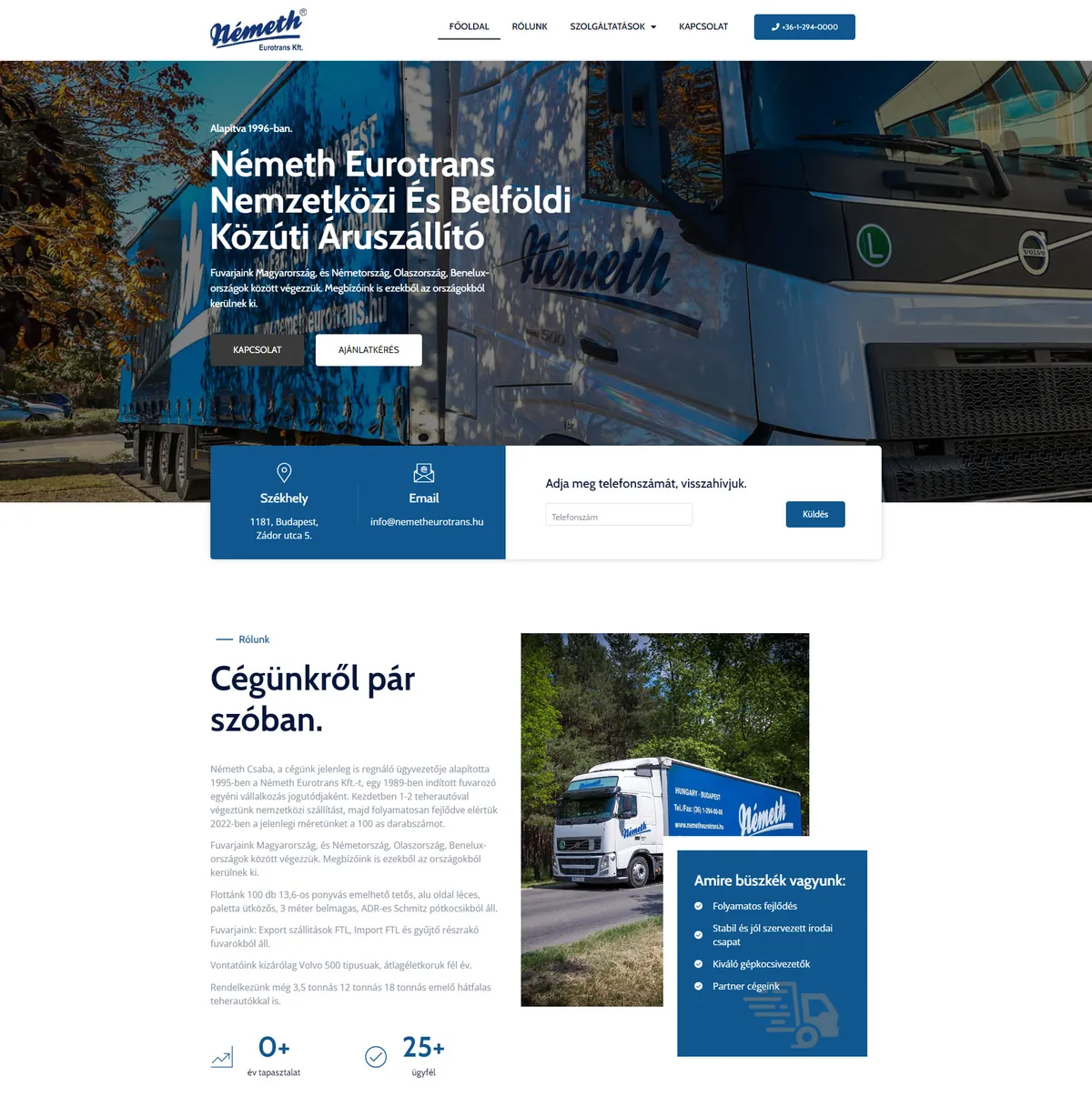 Németh Eurotrans – a korábbi referenciaoldal kiemelt képe