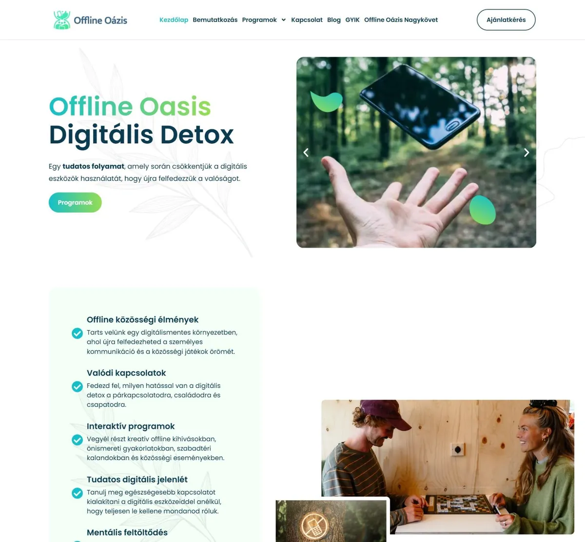 OfflineOasis – Digitális Detox – a korábbi referenciaoldal kiemelt képe