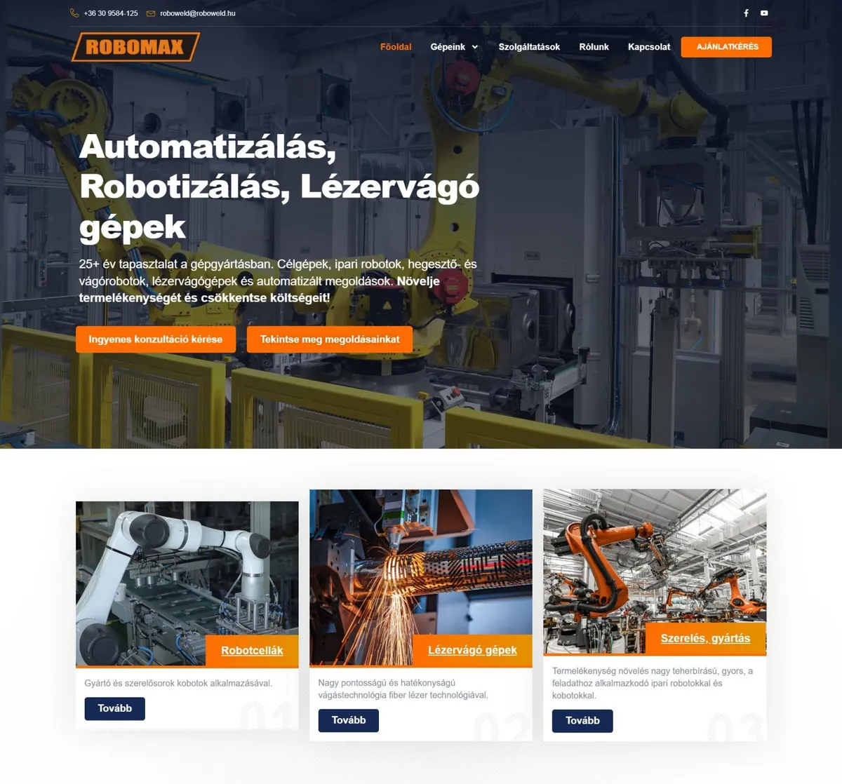Robomax.hu – Robotizálás, Lézervágó gépek – a korábbi referenciaoldal kiemelt képe