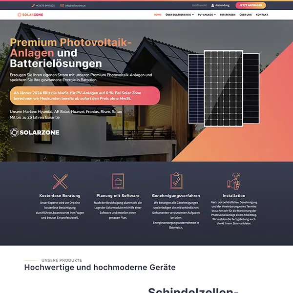 Solarzone AT – a korábbi referenciaoldal kiemelt képe