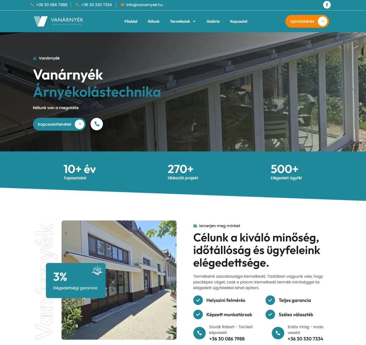 VanÁrnyék Árnyékolástechnika – a korábbi referenciaoldal kiemelt képe